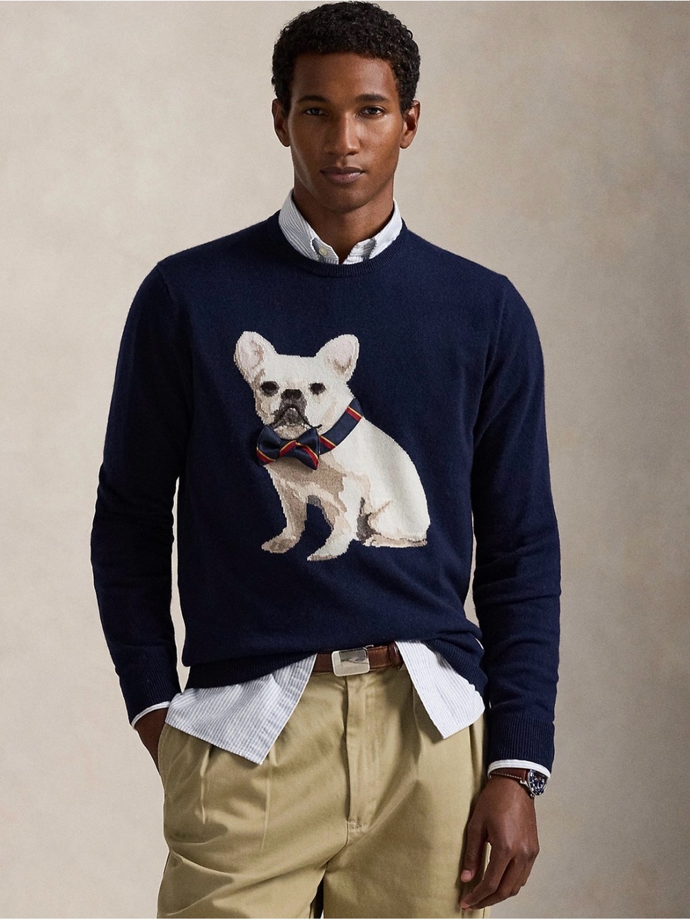 Ralph Lauren Navy Crewneck with White French Bulldog Motif - Picture 2 of 5